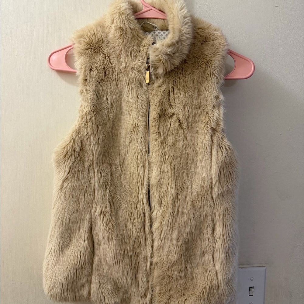 Zara Girls Winter Faux Fur Vest  Brown Zip size 11/12 Kids Faux Fur Vest - Cream